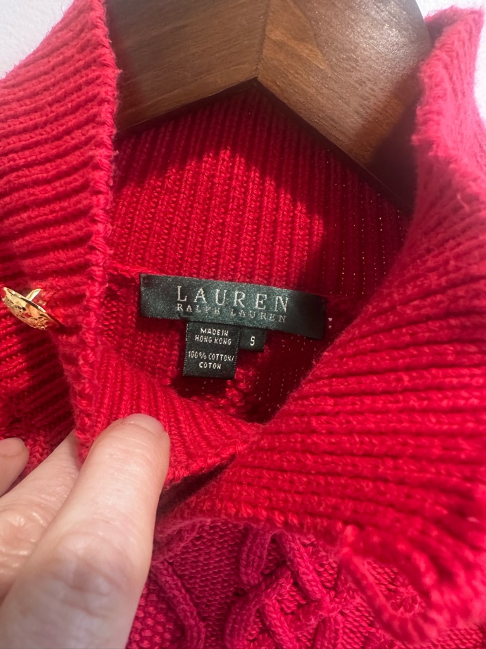 One of a Kind Lauren Ralph Lauren Red Cotton Cable Knit Sweater S Vintage Quilt - Picture 4 of 11